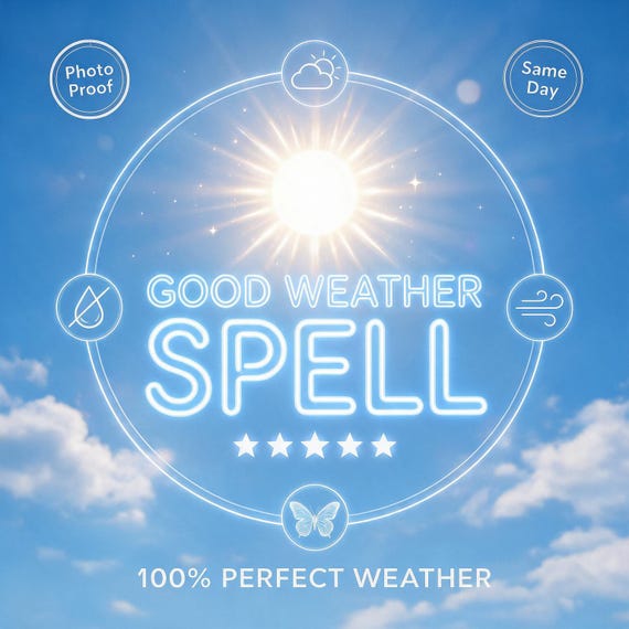 Good Weather Spell for Weddings, Events and Travel, Same Day Casting, Clear Skies & Sunshine Ritual