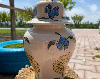 手作りの蓋付き陶器ジャー - 花柄の収納または装飾品 (20 cm) - Etsy 日本