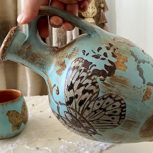Clay Pitcher and Mug SET-Shabby Chic Rustic Country Style