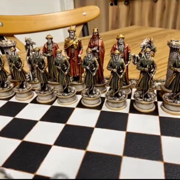 Luxury Chess Set-Large Marble Patterned Chess,Roman Legend Warrior Battle War Chess,Chess Board Set,Unique Ches Sets with Metal Chess Pieces