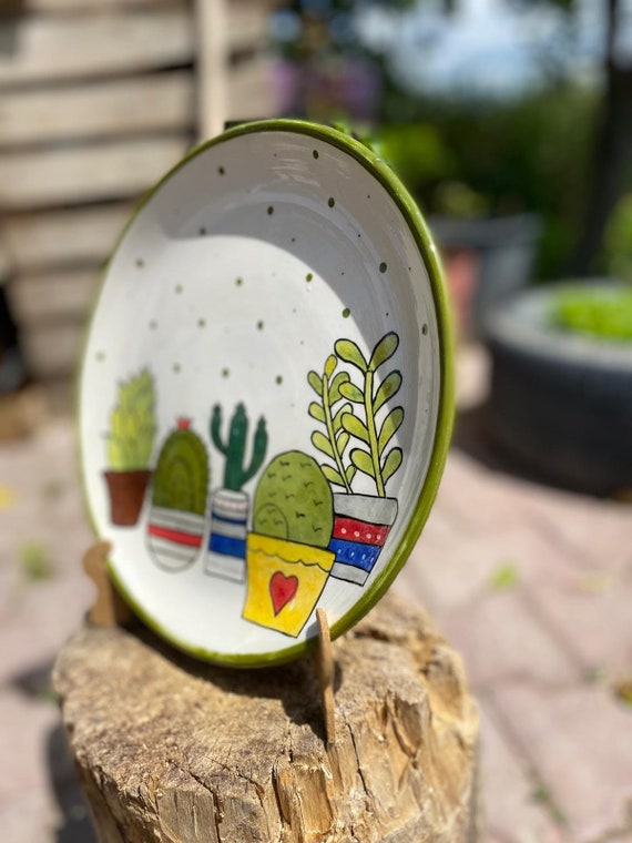 Handgemachter Kaktus Keramik Teller: Bunter Hausdekor (25 cm) - Etsy.de