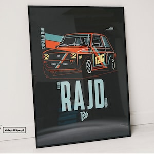 POSTER 126p RALLY Black | Polish Fiat, Polish Fiat 126p, Wall decor, 50x70cm, 126pe, classic car poster | Poland