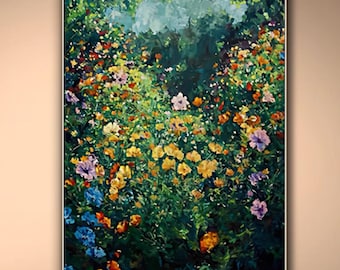 Colorful Garden Painting On Canvas Textured Floral Art Wildflower Meadow Art Vibrant Wall Decor Hand Painted Original Living room Wall Art