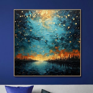 Night Starry Sky Landscape Oil Painting On Canvas Colorful Night Sky Painting Nature Painting Living Room Wall Art Spiritual Starry Painting