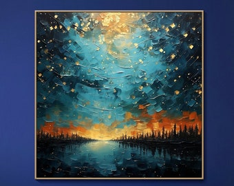 Night Starry Sky Landscape Oil Painting On Canvas Colorful Night Sky Painting Nature Painting Living Room Wall Art Spiritual Starry Painting