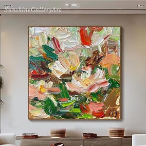 3D Abstract Floral Painting On Canvas Colorful Modern Textured Wall Art Bold Impressionist Flower Living Room Wall Art Original Unique Decor