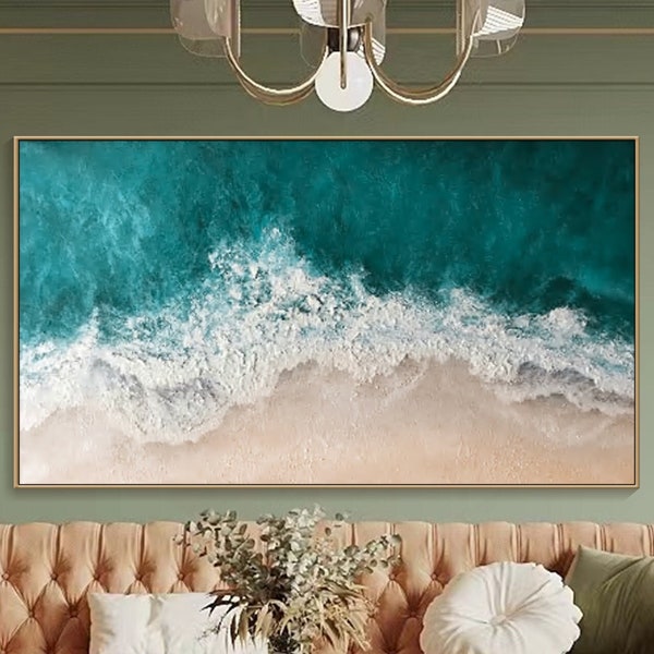 3D Strukturierte Malerei auf Leinwand Blauer Ozean Minimalistische Malerei Meereswelle Malerei Wabi-Sabi Wandkunst Morden Kunst Schlafzimmer Wanddekor Modekunst