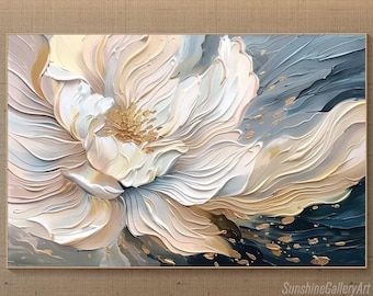 Original Flower Textured Wall Art 3D Abstract Oil Painting On Canvas Wall Decor Living Room Soft Color Floral Texture Painting Spring Decor