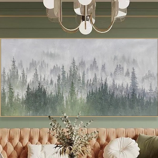 Forêt verte originale peinture sur toile 3D arbres art mural texturé décoration tendance paysage naturel peinture bohème moderne toile WallArt