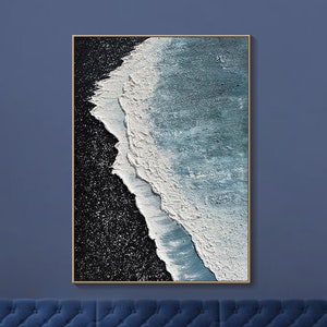 Original Framed Textured Wall Art Blue Ocean Painting on Canvas Fashion Wall Decor Living Room Wall Art Custom Canvas Art Personalized Gift