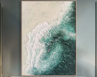 Original Deep Sapphire green Ocean Waves Oil Painting Delicate Texture Dynamic Beauty Abstract Art Style Home Decoration Luxurious Art Works
