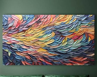 Bunte strukturierte Wand Kunst 3D Abstrakte Feder Malerei Auf Leinwand Boho Wohnkultur Wohnzimmer Lebendige Benutzerdefinierte Leinwand Wandkunst Trendy Art