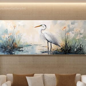White Heron Oil Painting On Canvas Elegant Egret Textured Wall Art Peaceful Animal Living Room Wall Art Hand Painted Nature Decor