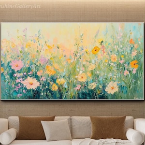 Original Wildflower Meadow Painting On Canvas Horizontal Floral Textured Wall Art Large Impressionist Living Room Wall Art Inspired Decor