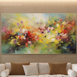 Original 3D Textured Wall Art Abstract Floral Painting on Canvas Colorful Flower Wall Art Contemporary Home Decor Large Living Room Art