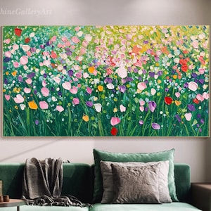 3D Original Textured Wall Art Original Floral Painting on Canvas Colorful Meadow Art Abstract Flower Field Canvas Large Living Room Decor