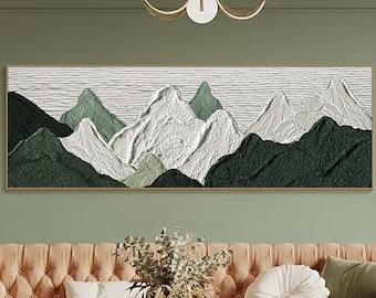 Original 3D gerahmte Gips Stil grüne strukturierte Wand Kunst Wabi-Sabi Berg Gemälde gebrannt Orange Wohnzimmer Dekor Boho moderne Leinwand