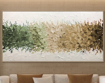 Neutral Green Beige Painting On Canvas Large Horizontal Textured Wall Art Modern Abstract Living Room Wall Art Wabi Sabi Style Decor