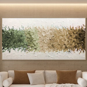 Neutral Green Beige Painting On Canvas Large Horizontal Textured Wall Art Modern Abstract Living Room Wall Art Wabi Sabi Style Decor