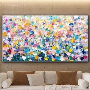 3D Impasto Colorful Abstract Flower Painting On Canvas Vibrant Floral Texture Wall Art Modern Blooming Garden Canvas Art Large Bedroom Decor