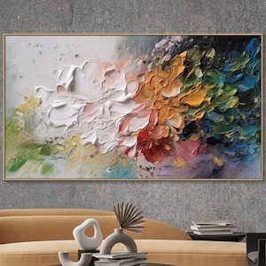 Framed Colorful Textured Wall Art 3D Abstract Flower Painting On Canvas Boho Home Decor Living Room Vibrant Custom Canvas Art Trendy Art