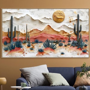 Cactus in Desert Painting on Canvas 3D Impasto Textured Painting Designer Canvas Art Choice Minimalist Living Room Art Unique Statement Art