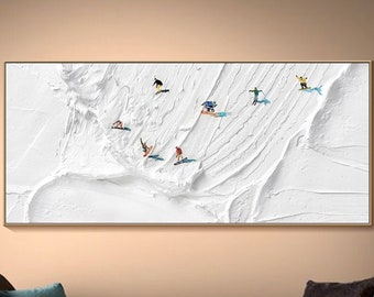Original 3D Ski Sport Art keuchend auf Leinwand strukturierte Wandkunst personalisierte Geschenk für Skifahrer weiße Snowboards Malerei Skifahrer Malerei