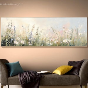 Pastel Floral Painting On Canvas 3D Abstract Garden Texture Wall Art Impressionist Wildflower Artwork Nature-Inspired Art Living Room Art