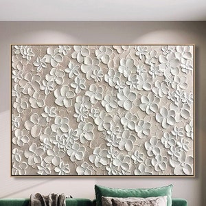 Beige Flower Painting On Canvas Abstract Textured Wall Art Blooming Floral Gift For Her Living Room Wall Art Neutural Art Custom Canvas Art