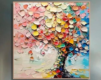 Original Square Heavy Texture High-Grade Hand-Painted Tree Oil Painting Living Room Dining Room Decorative Painting Porch Hanging Painting