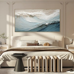 3D strukturiertes Gemälde auf Leinwand Blauer Ozean Minimalistische Malerei Sea Wave Painting Wabi-Sabi Wandkunst Schlafzimmer-Wand-Dekor Mode Kunst Bild 5