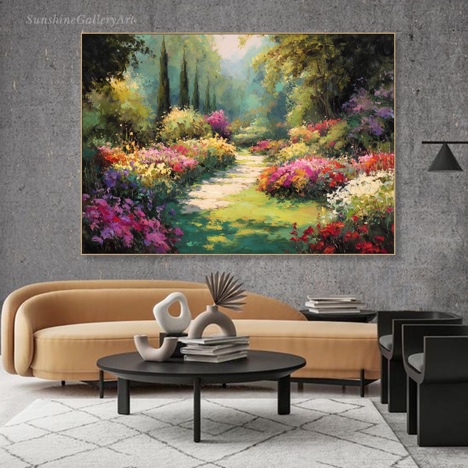 Garden Path Painting on Canvas Impressionist Floral Landscape Textured ...