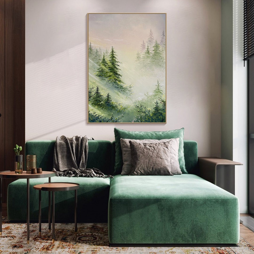Original Green Forest Painting on Canvas 3D Trees Textured Wall Art ...