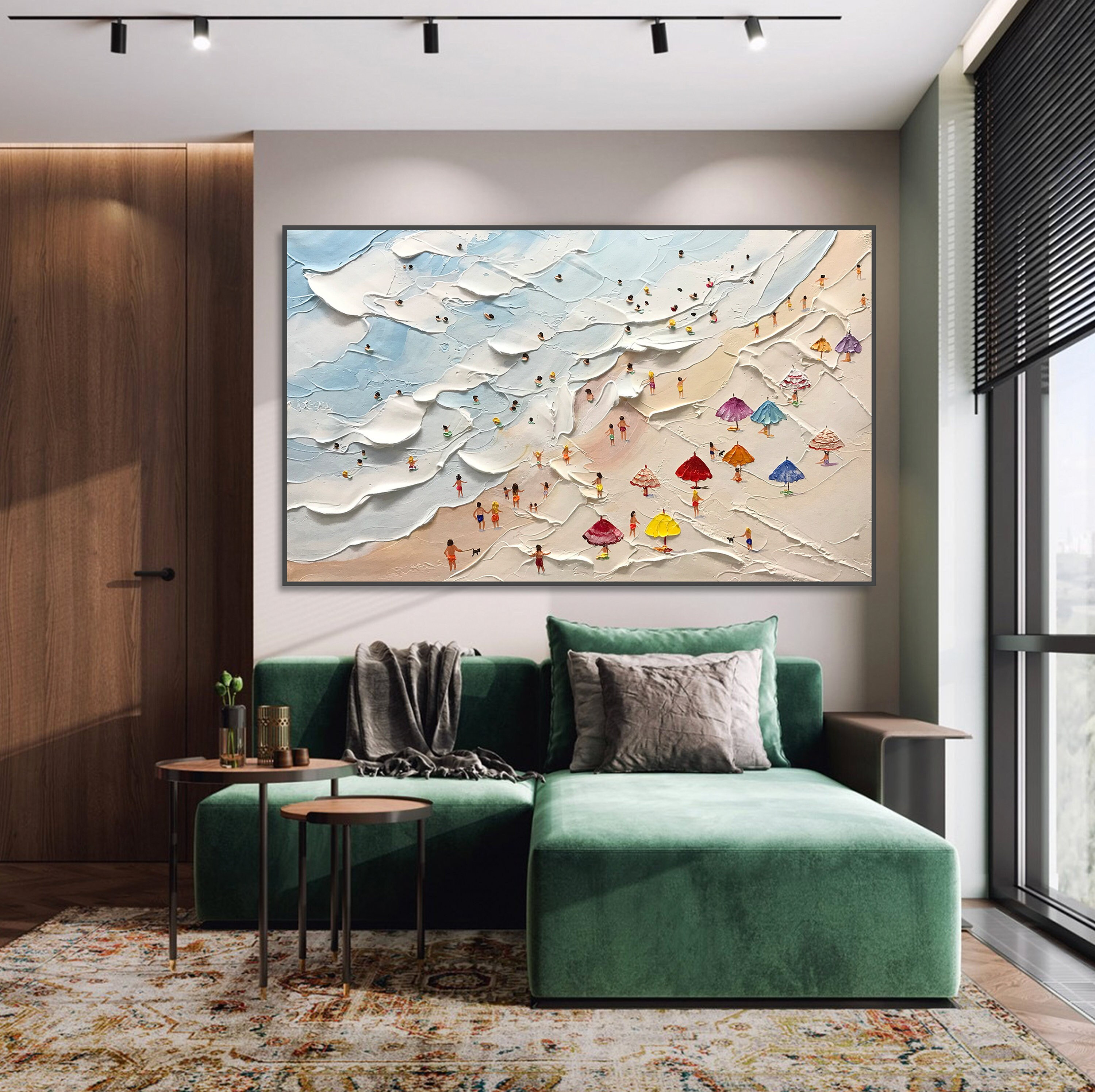 Happy Coast Painting Swimming Painting Custom Painting Texture Wall Art Personalized Gift Summer Art Costal Art Crowds on the Shore Painting