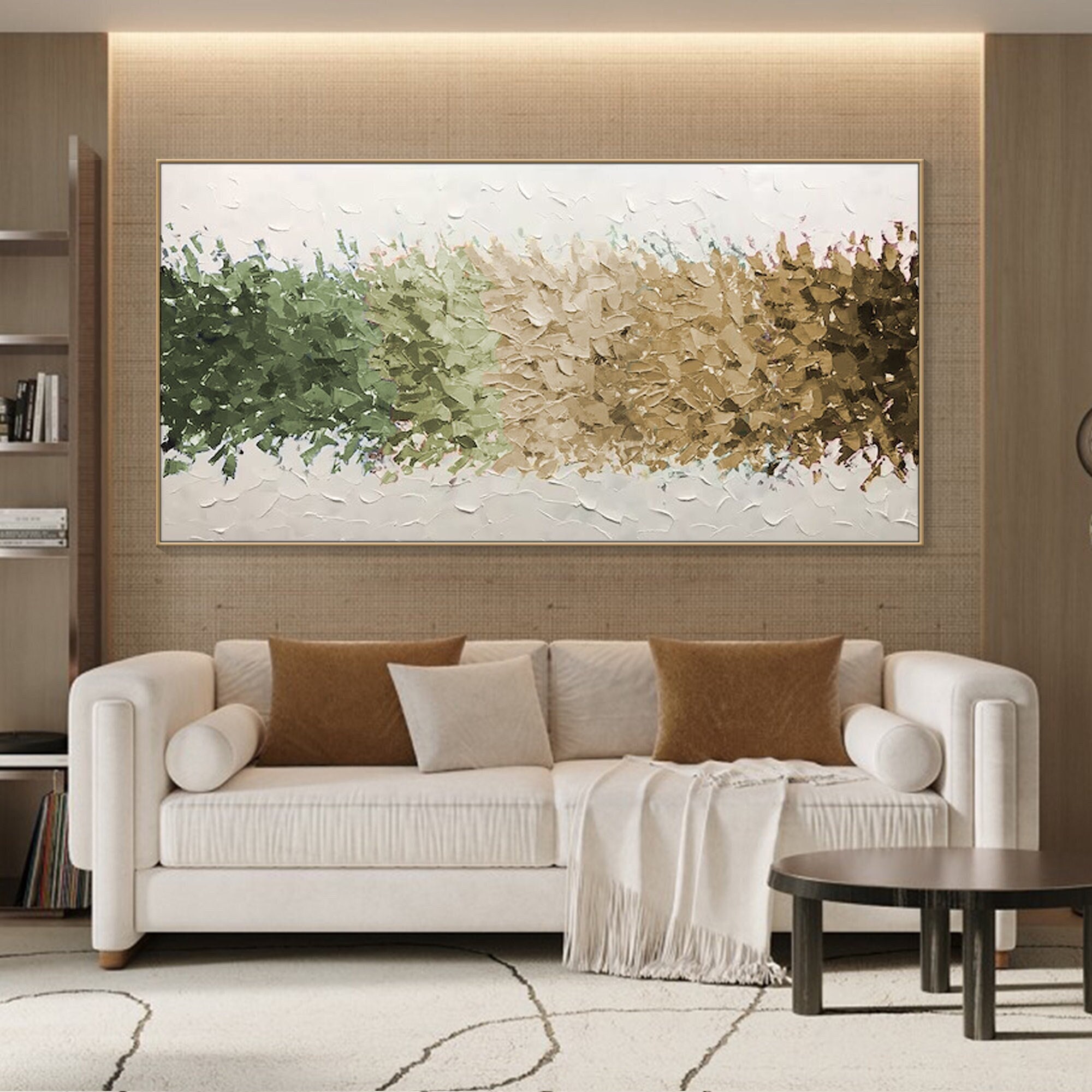 Neutral Green Beige Painting On Canvas Large Horizontal Textured Wall Art Modern Abstract Living Room Wall Art Wabi Sabi Style Decor
