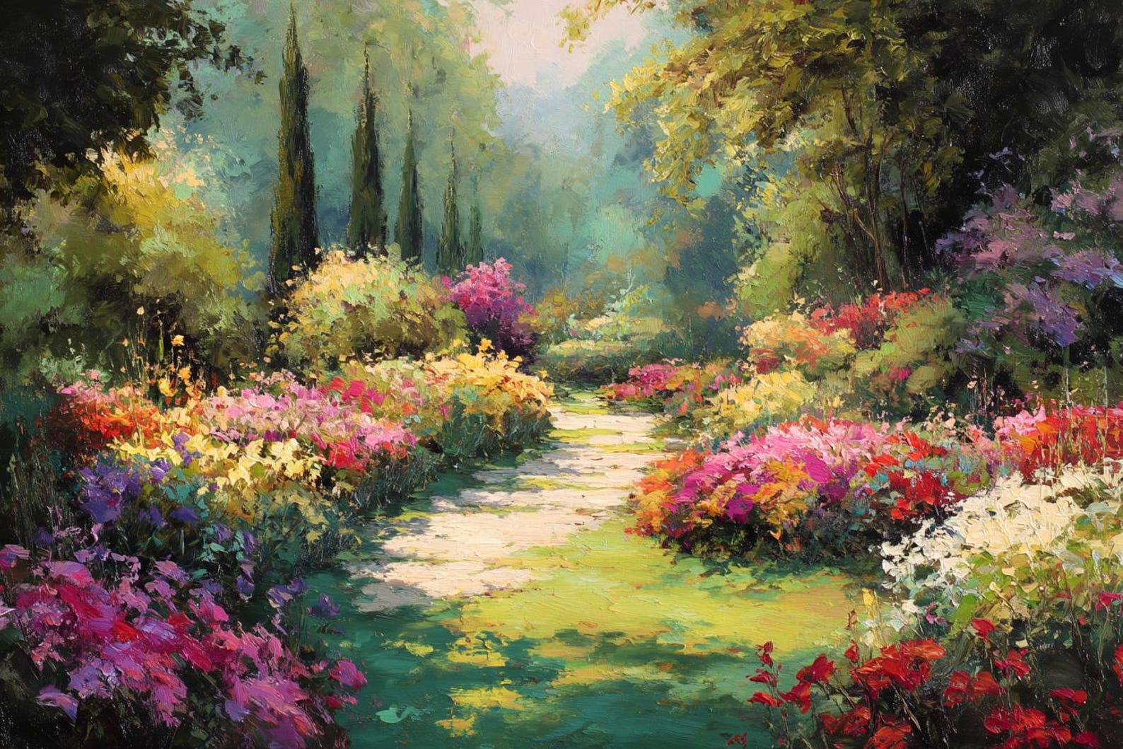 Garden Path Painting on Canvas Impressionist Floral Landscape Textured ...