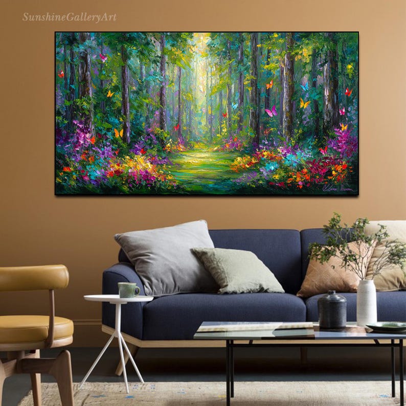 Vibrant Impressionist Forest Path Painting Colorful Butterfly Landscape ...