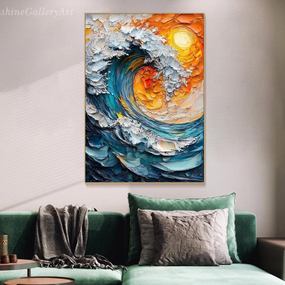 Ocean Wave Painting on Canvas 3D Original Texture Wall Art Abstract ...