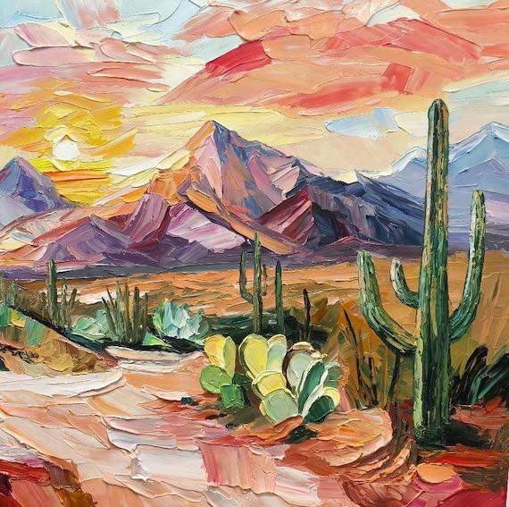 Southwestern Wste Malerei Auf Leinwand 3D Kaktus Sonnenuntergang Textur  Wand Kunst Bergszene Kunst Kunstwerk Saguaro Kakteen Malerei Wohnzimmer  Dekor - Etsy sterreich