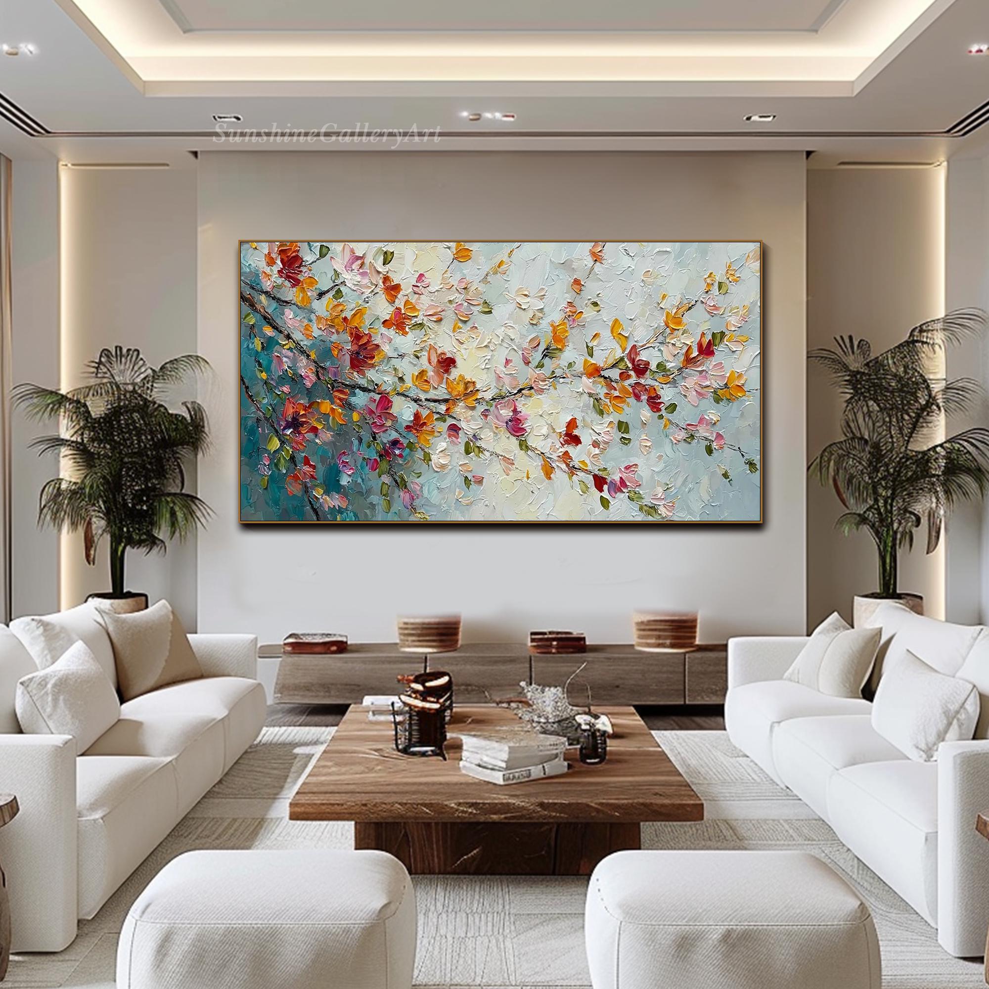 Abstract Floral Oil Painting on Canvas Textured Wall Art Colorful ...