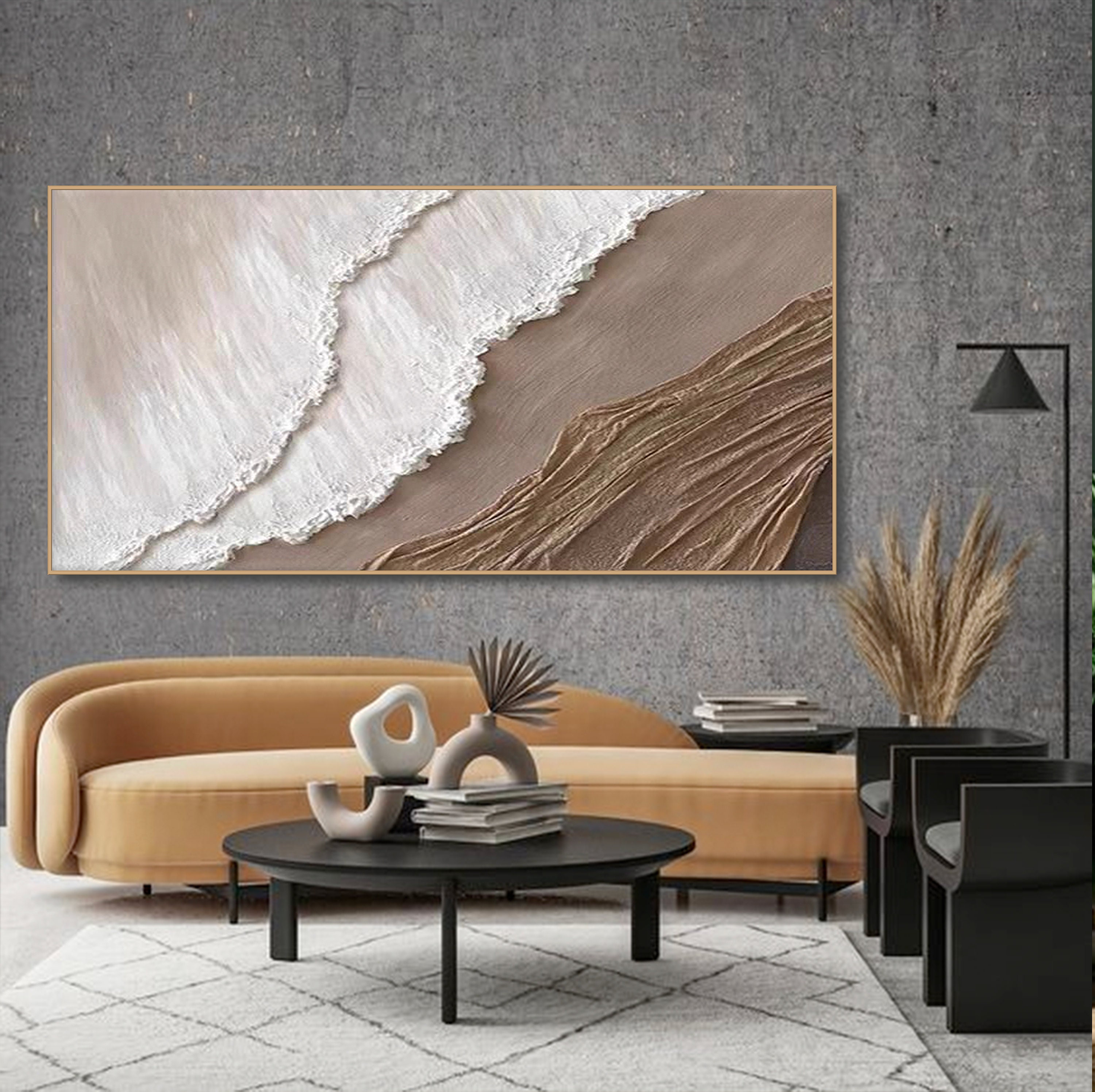 3D Earth Tone Minimalist Ocean Painting on Canvas Textured Wall Art Sea ...