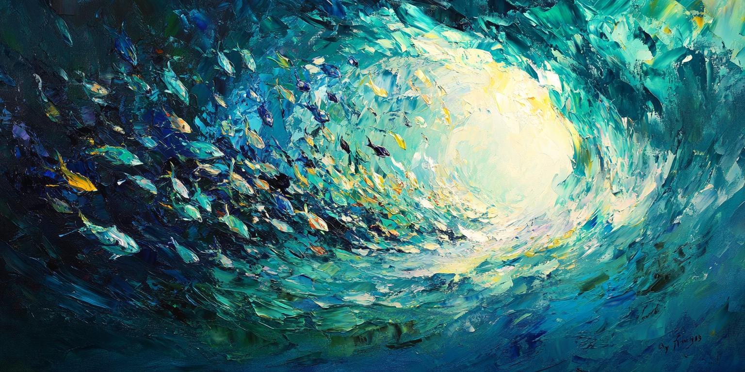 魚の群れの油絵 キャンバス 3D 海のテクスチャ ウォールアート 鮮やか