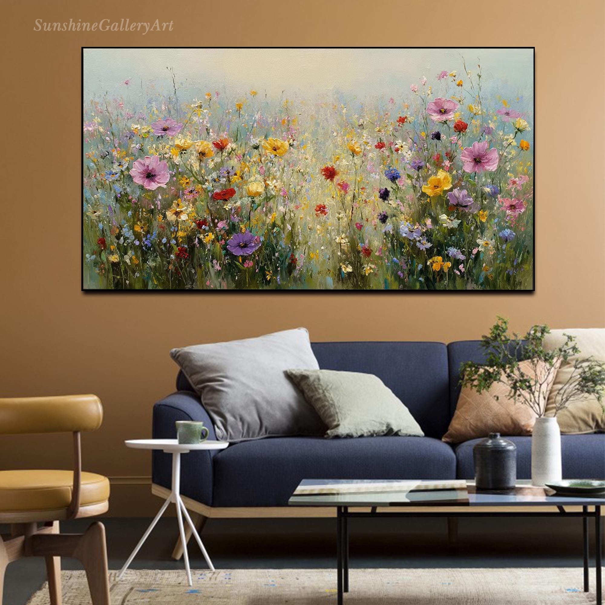 Impressionist Wildflower Field Oil Painting Large Floral Landscape Wall ...