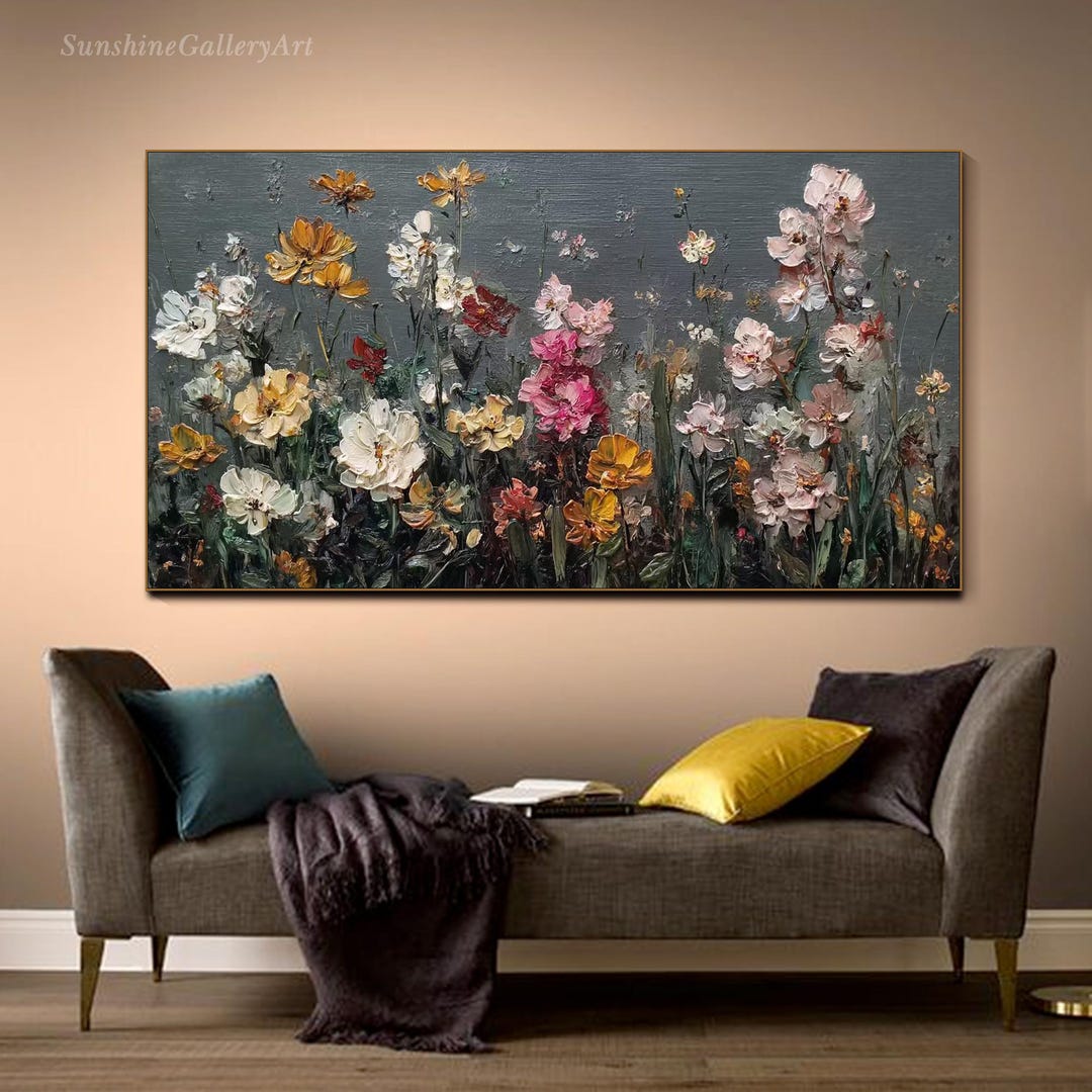 Dark Tone Floral Art Vibrant Blossom Texture Wall Art Painting on ...