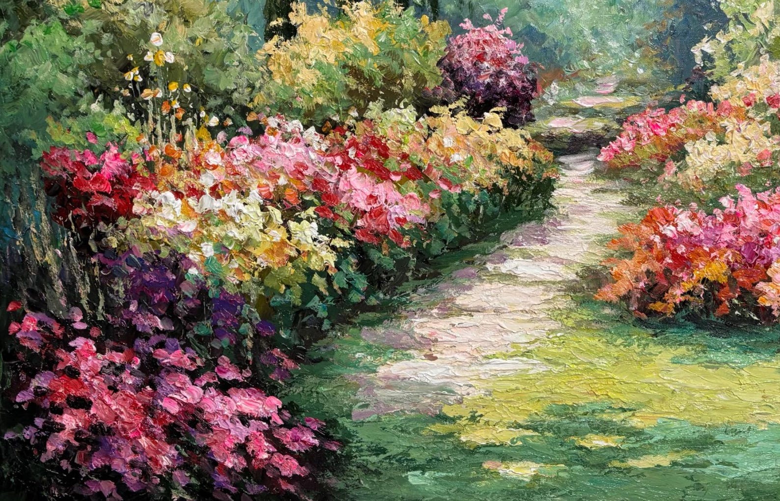 Garden Path Painting on Canvas Impressionist Floral Landscape Textured ...