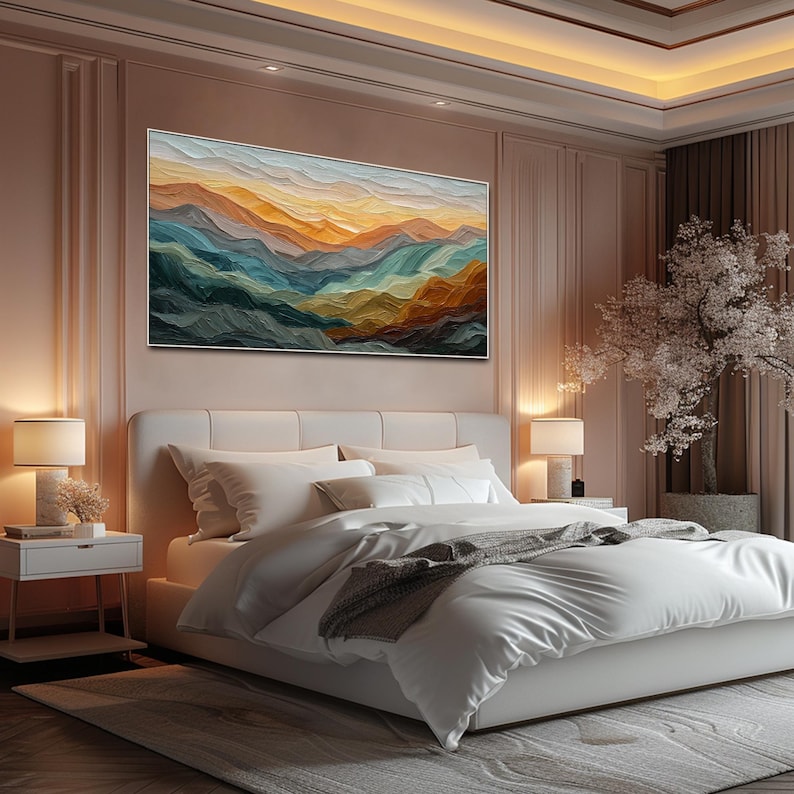 Abstract Mountain Landscape Painting on Canvas Panoramic Textured Wall ...