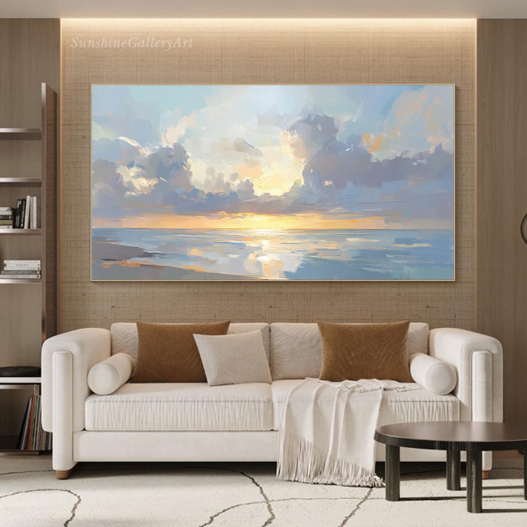Seascape Oil Painting on Canvas 3D Sunset Ocean Textured Wall Art ...