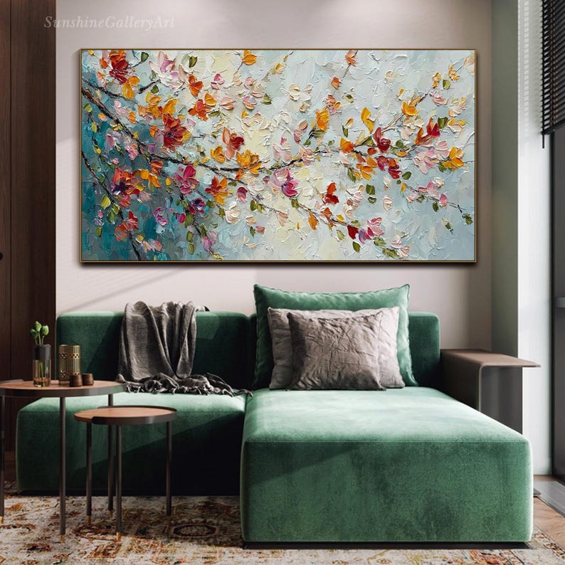 Abstract Floral Oil Painting on Canvas Textured Wall Art Colorful ...