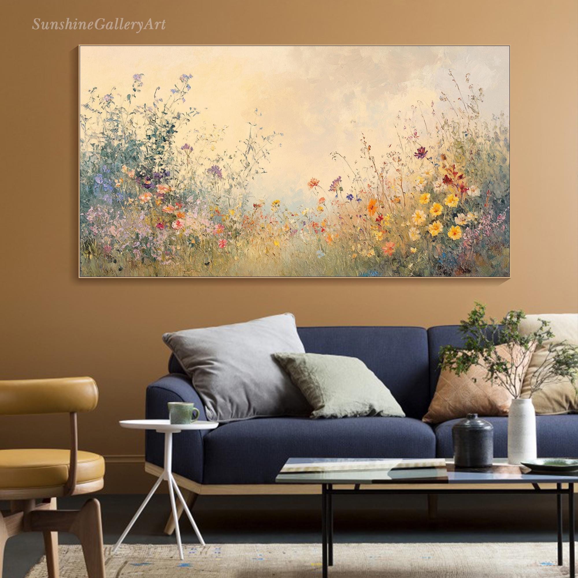 3D Textured Wildflower Meadow Wall Art Pastel Floral Painting on Canvas ...
