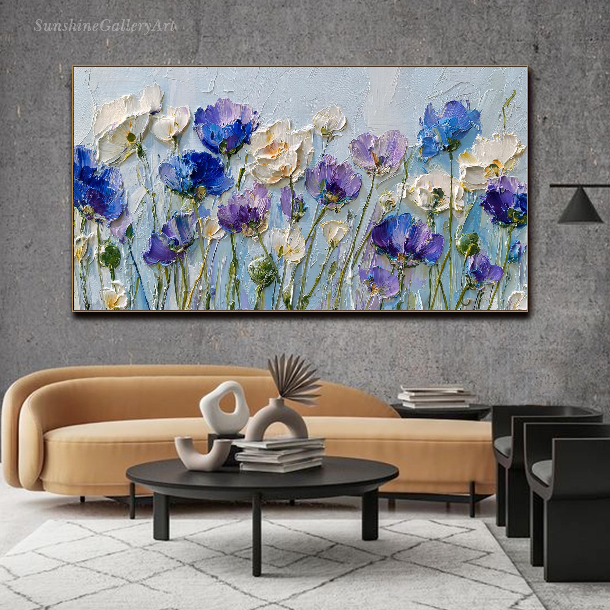 Original Colorful Flower Painting on Canvas 3D Textured Wall Art Custom ...